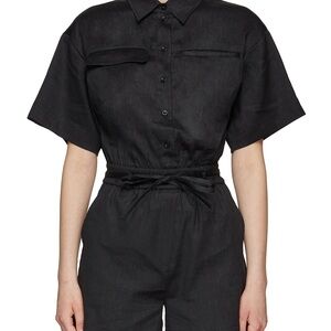 FRAME Black Short Sleeve LINEN BLEND Jumpsuit